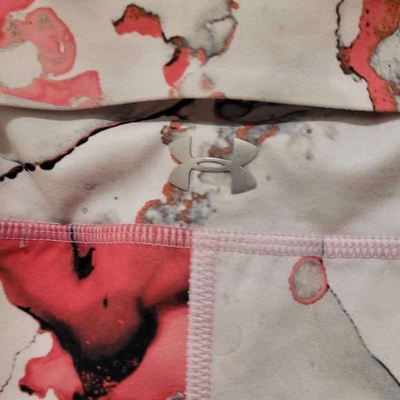 Under Armour HeatGear Pink Grey White Printed Crop Leggings - Picture 3 of 5